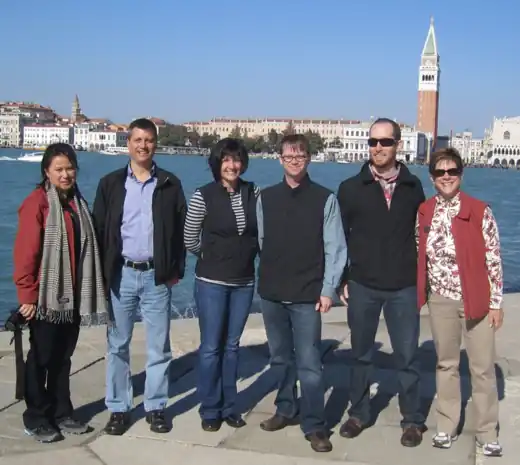 Travelers in SCOTTeVEST vests on a pilgrimage in Venice