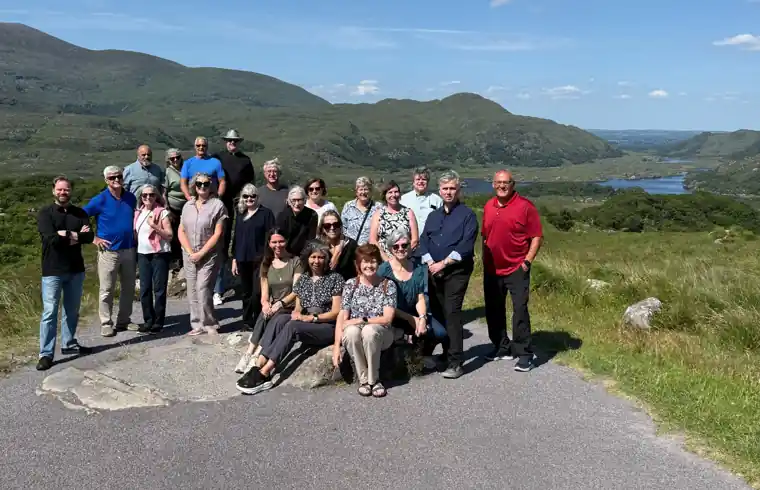 Mountain Butorac with his most recent Ireland pilgrimage group above the Lakes of Killarney